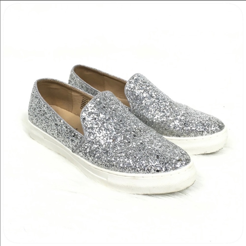 Shoe Dazzle Silver Glitter Payge Slip-on Sneaker
